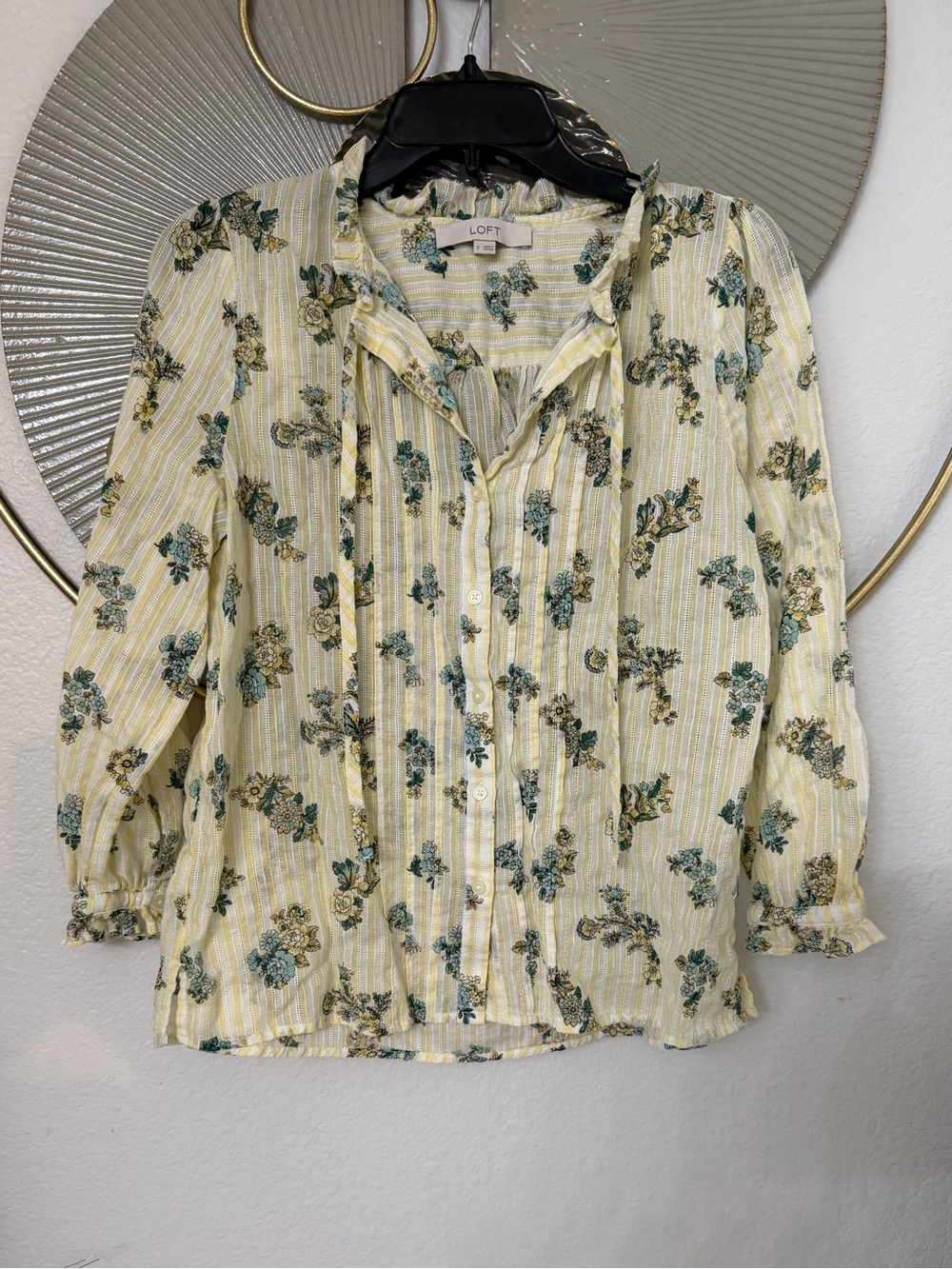 LOFT Yellow Floral Stripe Button-Down Blouse